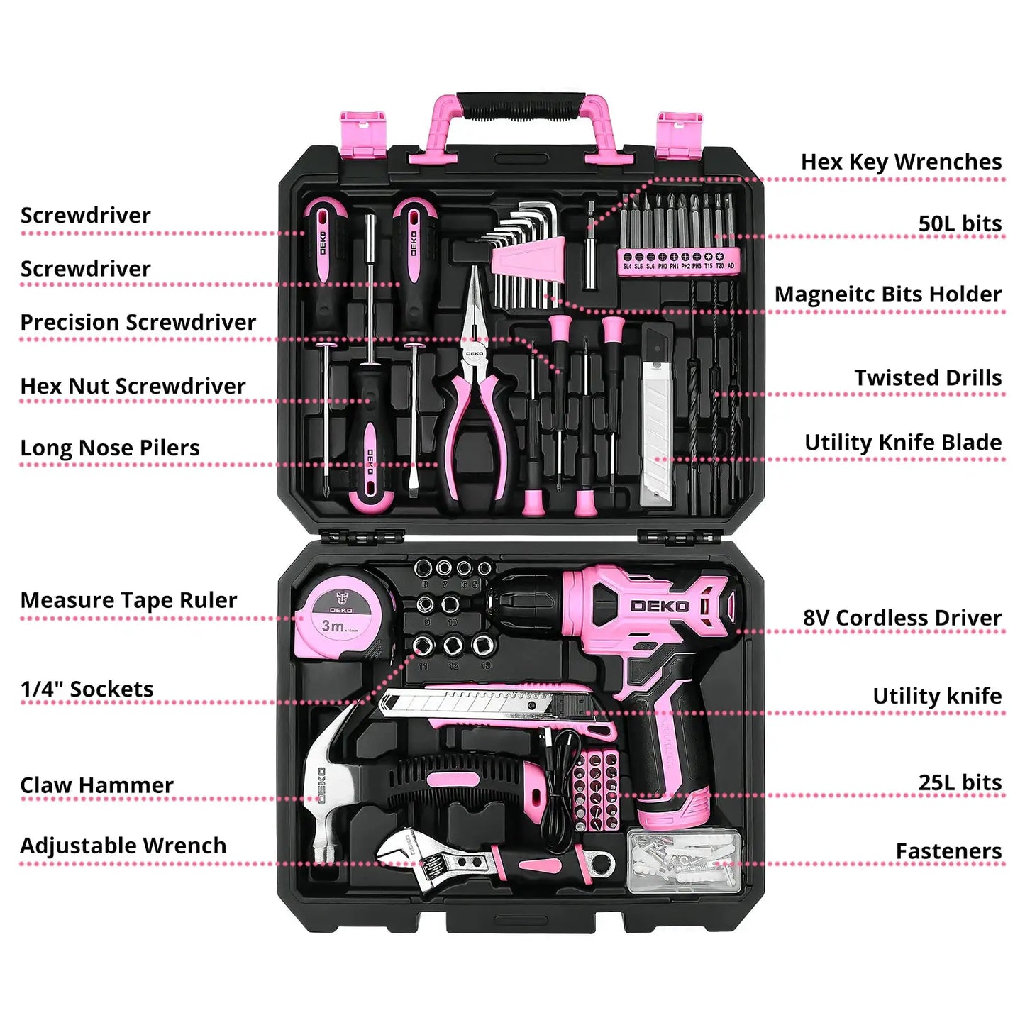 DEKO Household Hardware Tool Box 126PCS Tool Set with 8V Cordless Drill Electrician's Hardware Set Car Repairing Tools Woodwork from PriceLows™
