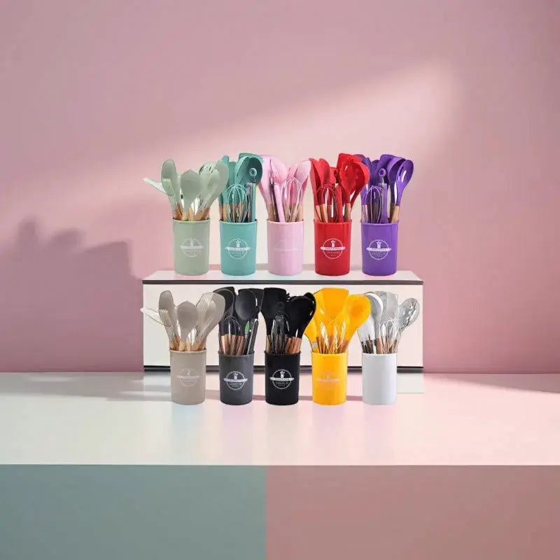 12-Piece Set Spatula Scraper Non-stick Kitchen Utensils Set Mini Version Silicone Kitchen Utensils Wooden Handle Silicone from PriceLows™