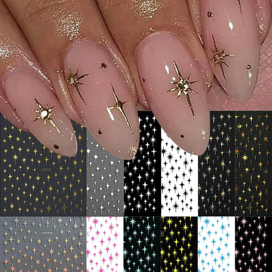 12Pcs 3D Gold Sliver Stars Nail Stickers Bronzing Starlight Nail Art Decals Self Adhesive Slider Decals DIY Nail Tips Decoration from PriceLows™