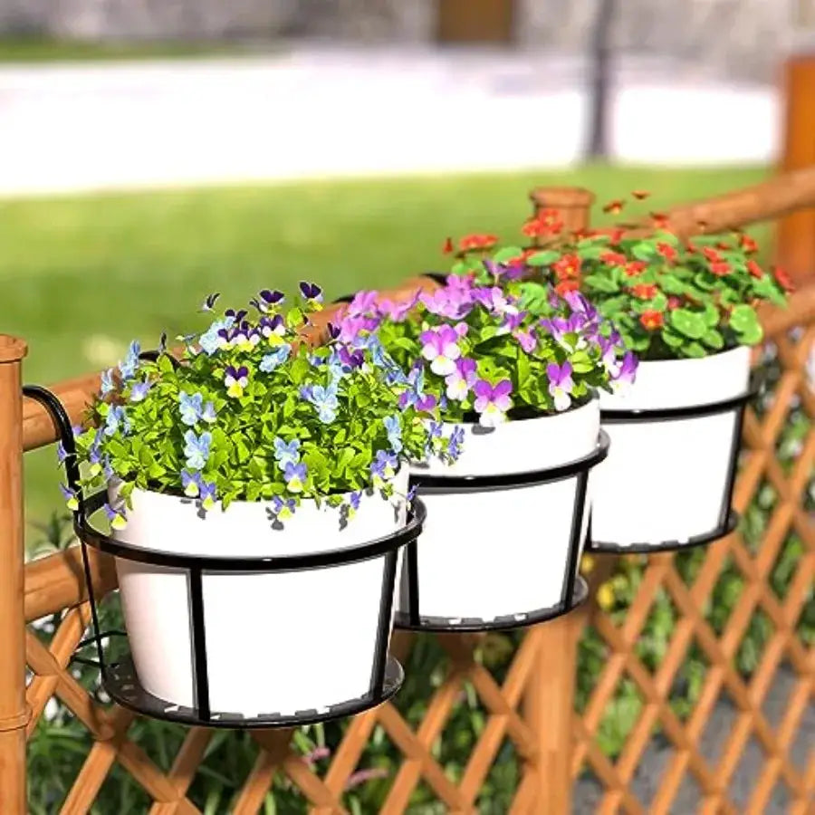 Iron Hanging Plant Holder Over The Rail Metal Fence Planters, Hanging Bucket Flower Pot Holder for Patio Balcony Outdoor Plants from PriceLows™