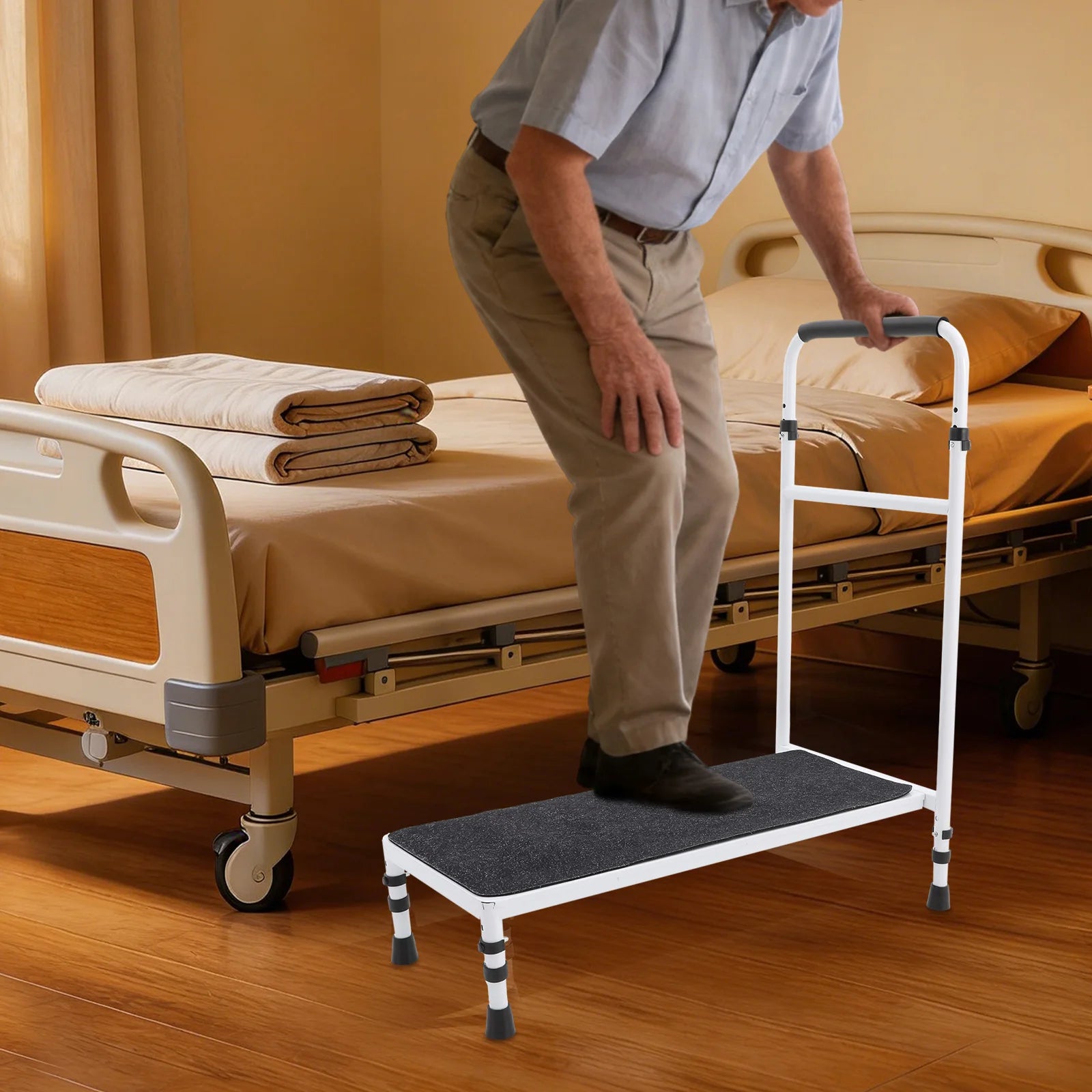 Bedside Step Stool Elderly Bed Step Heavy Duty Bed Step with Stable Assist Rail for the Ederly People with Hip or Leg Injuries or Anyone with Limited Mobility from PriceLows™