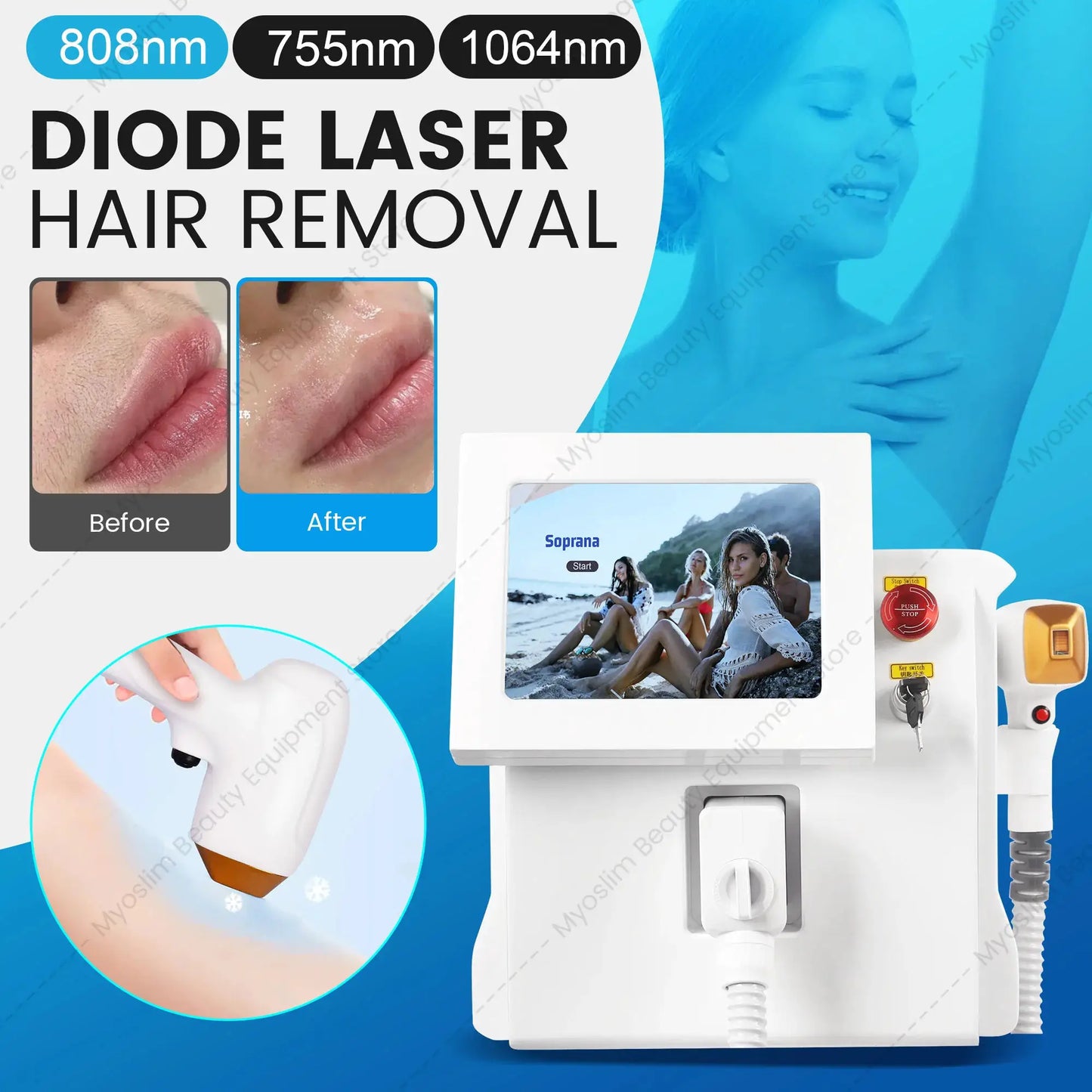 Professional Diode Laser Hair Removal Machine | 808Nm 755Nm 1064Nm | Ice Cooling Technology