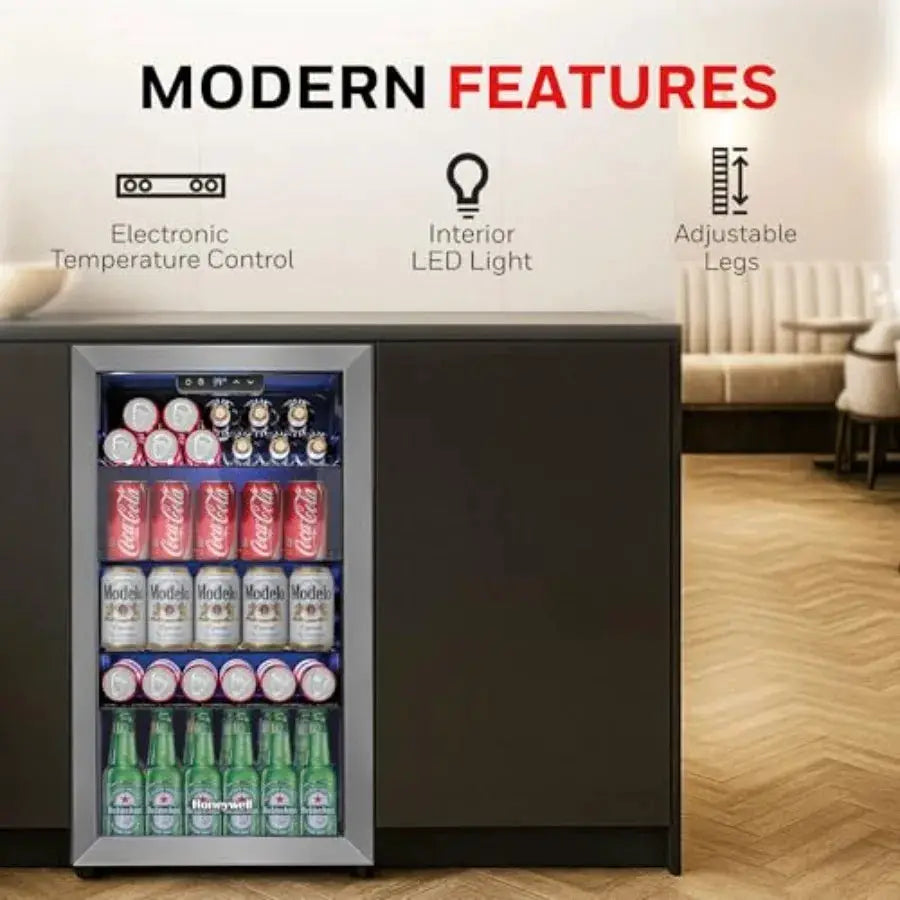Beverage Refrigerator and Cooler, Mini Fridge with Glass Door for Soda Beer or Wine for Office or Bar with Adjustable Removable from PriceLows™