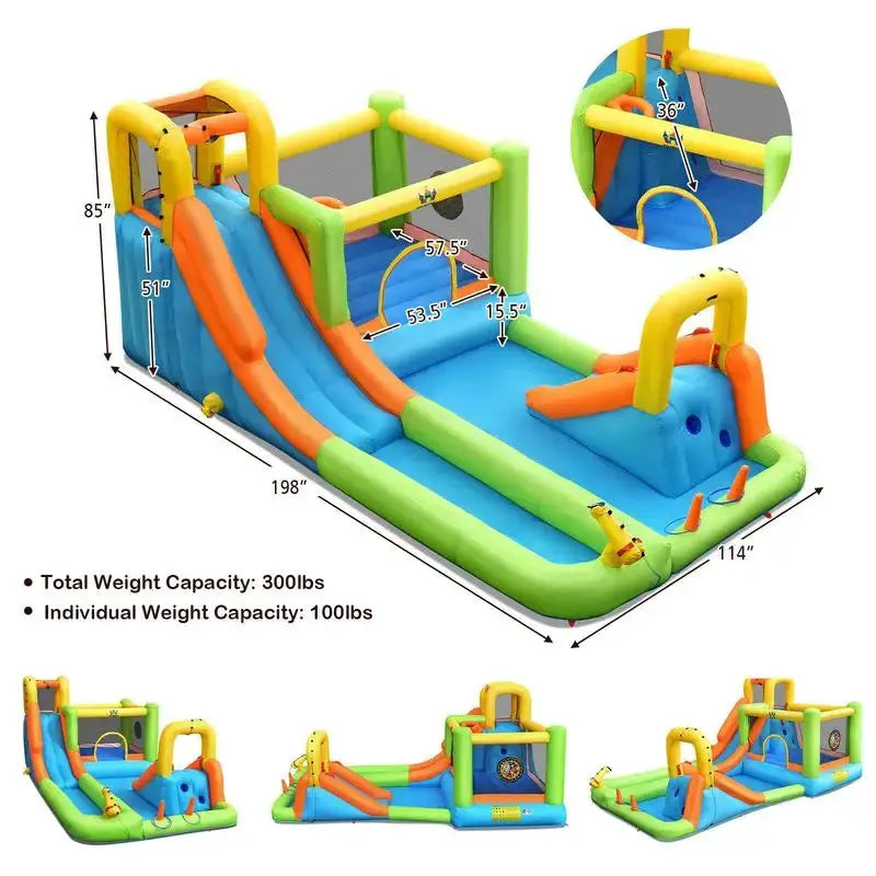 8-in-1 Inflatable Water Slide Bounce House with Splash Pool and 735W Blower from PriceLows™