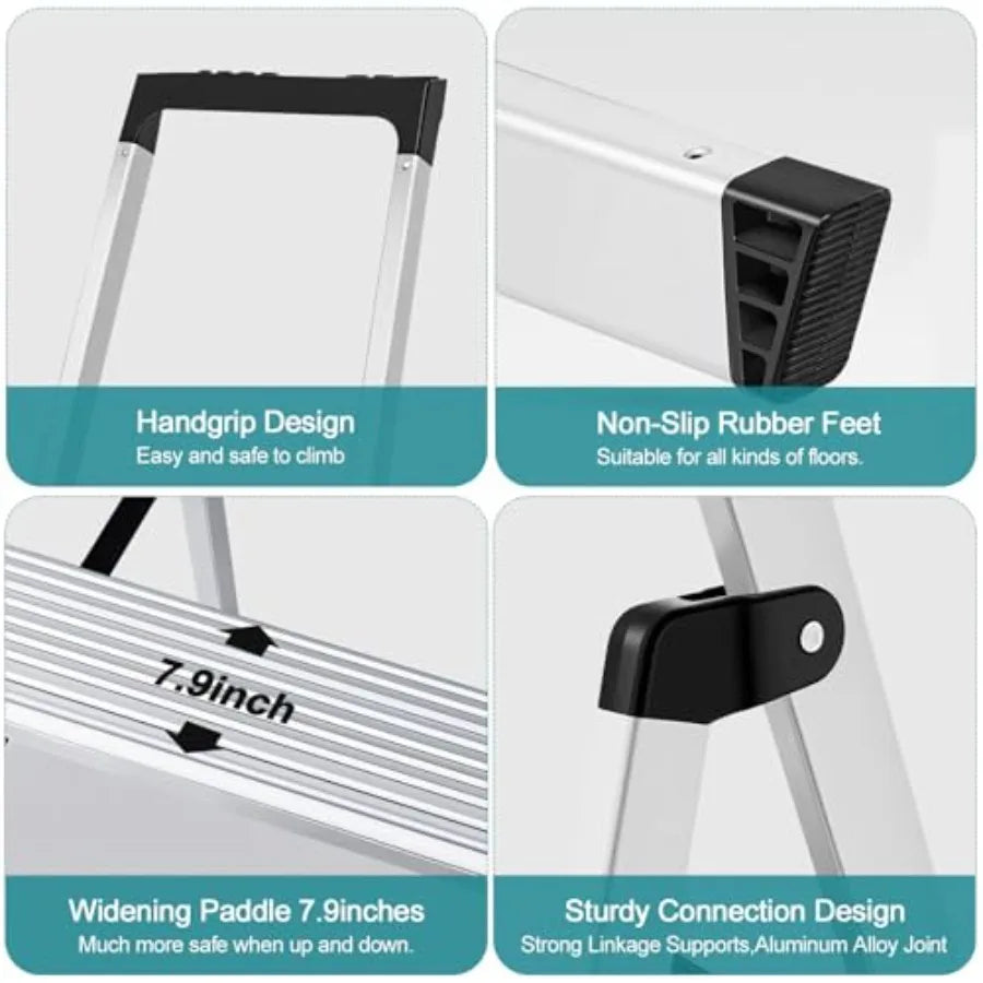 6 Step Ladder, 330lbs Folding Step Stool with Anti-Slip Wide Pedal Handrails, Aluminum Stool Ladders, Safety Household Ladder f from PriceLows™