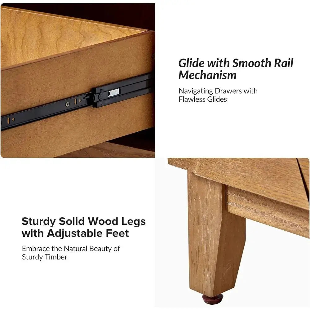 End Table with Charging Station, 2 Drawers Side Table with Solid Wood Legs from PriceLows™