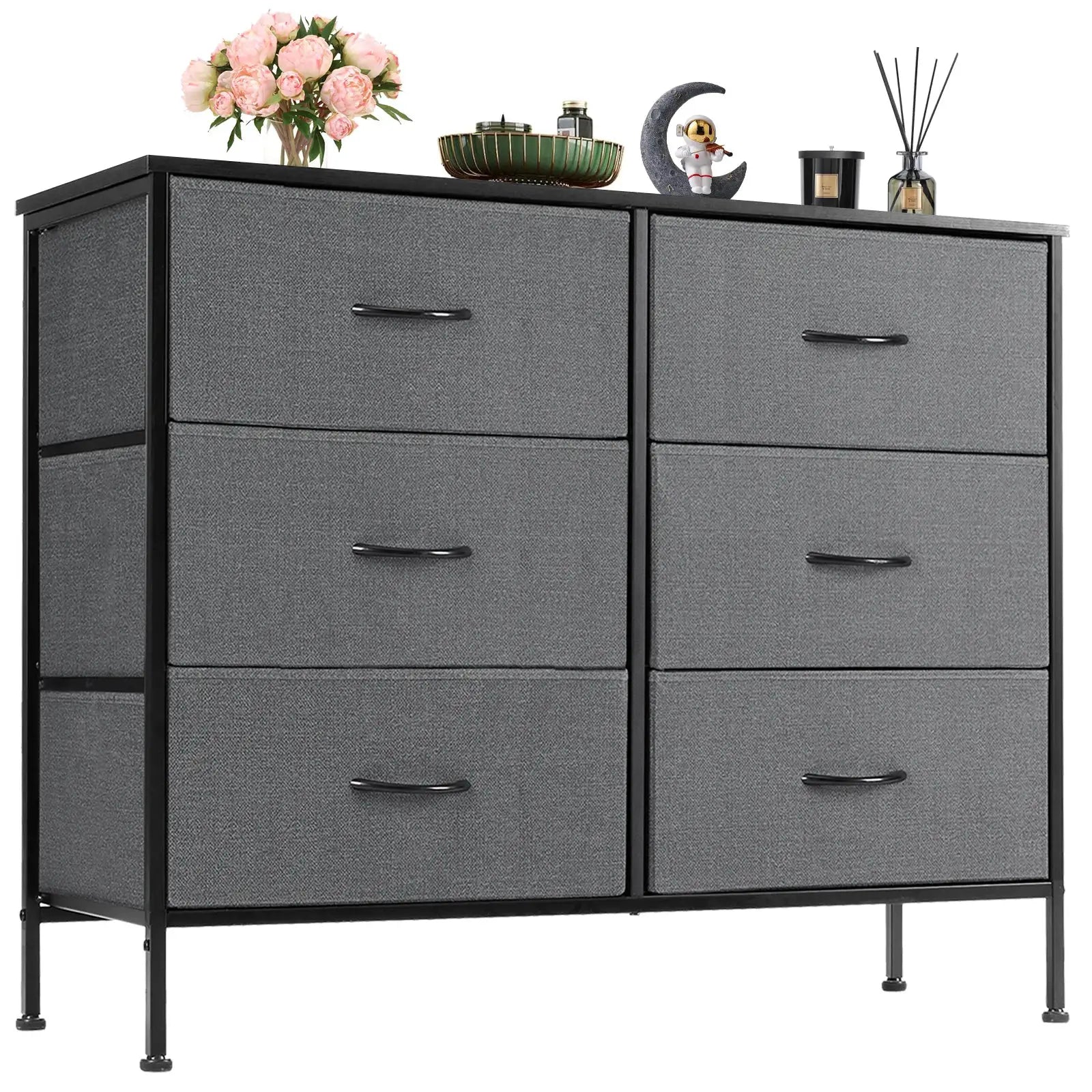 JHK 6 Fabric Drawers Nightstand For Bedroom Bedside Sofa Table With Storage Closet Chest Clothes Display Cabinet Furniture from PriceLows™