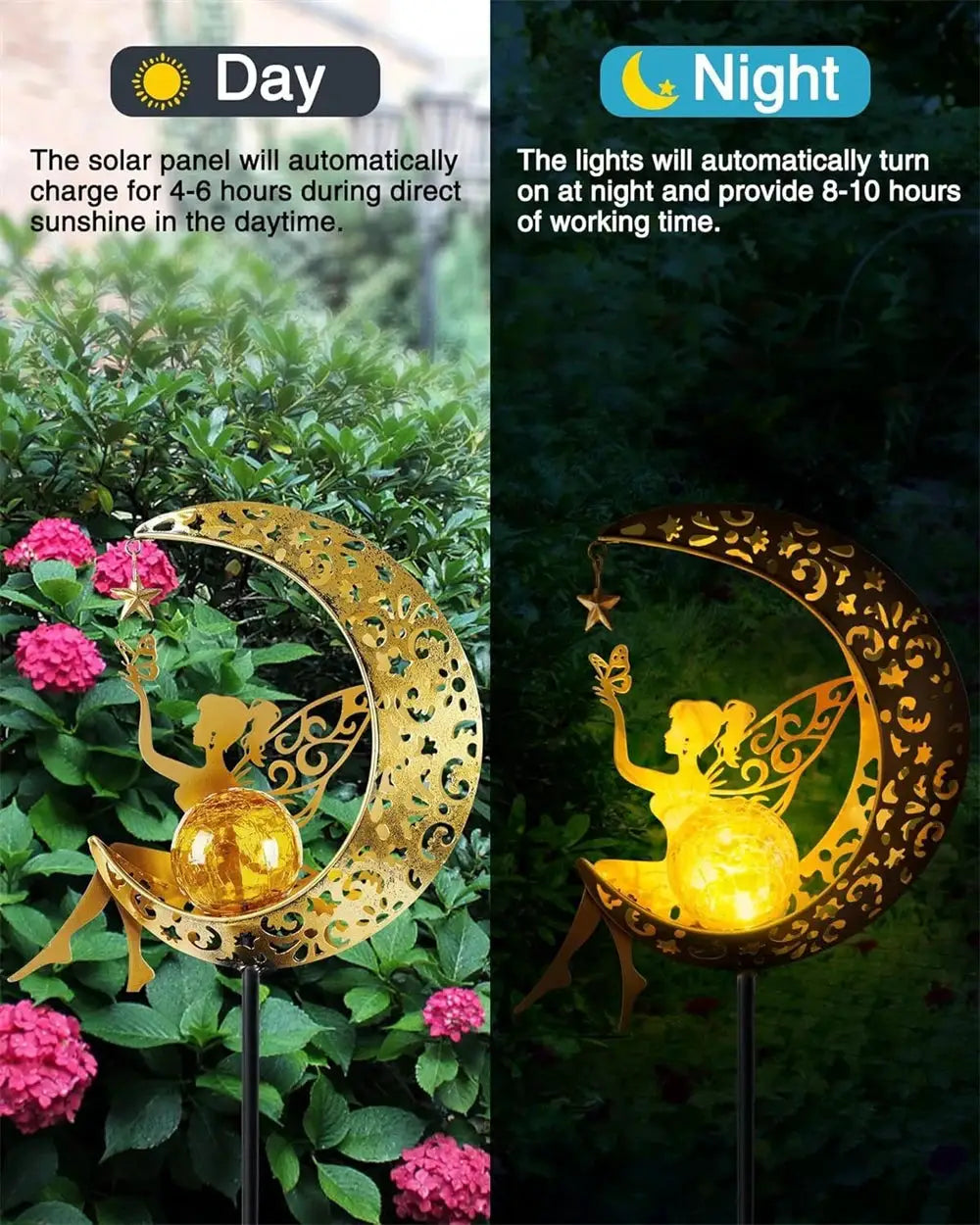 Solar Garden Statues Outdoor Decor Fairy Moon Figurine Light Stake Ornament for Patio, Lawn, Yard, Pathway gift for Mom Grandma from PriceLows™