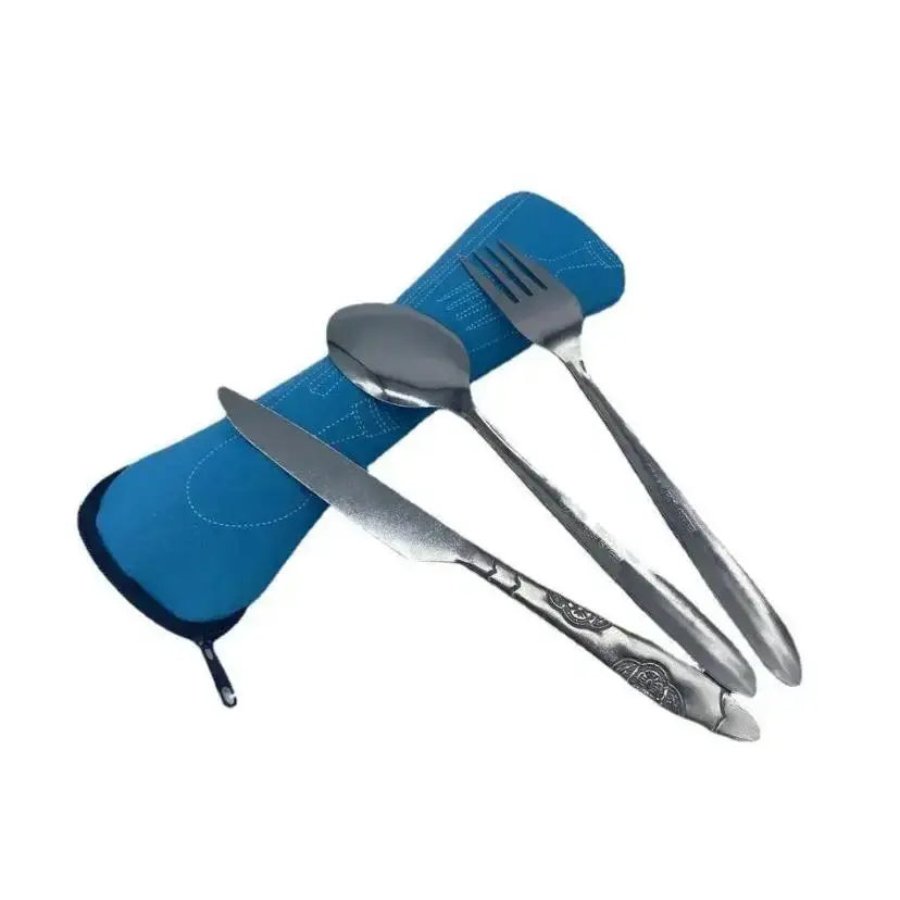 7/3 Pcs Stainless Steel Outdoor Camping Tableware Set Of Pieces Western Food Steak Knife Fork Spoon Creative Cloth Bag Portable from PriceLows™