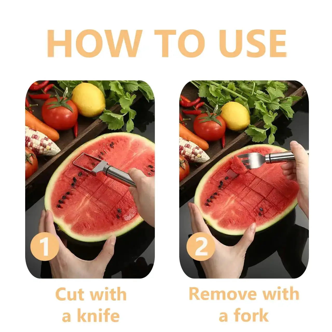2 Pack 2 in 1 Stainless Steel Watermelon Slicer and Fork Cutter Tool for Home Party Camping Kitchen Gadget from PriceLows™