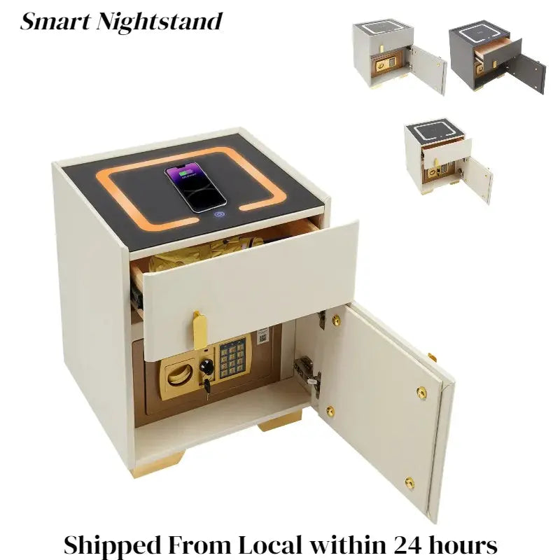 Smart Nightstand w/ Drawer & Safe Wireless Charging Nightstand Solid Wood Night Stand w/ 2 Drawers LED Bedside Tables for Bedroo from PriceLows™