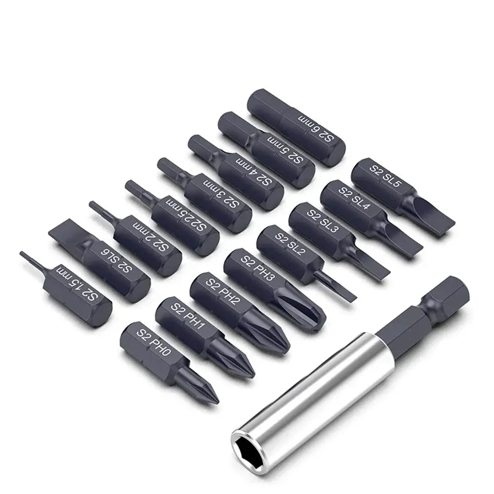 17Pcs S2 Alloy 25mm Steel Magnetic Screwdriver Bits Set in Torx Hex Square Phillips Slotted U-shaped Y Triangle DIY Hand Tool from PriceLows™