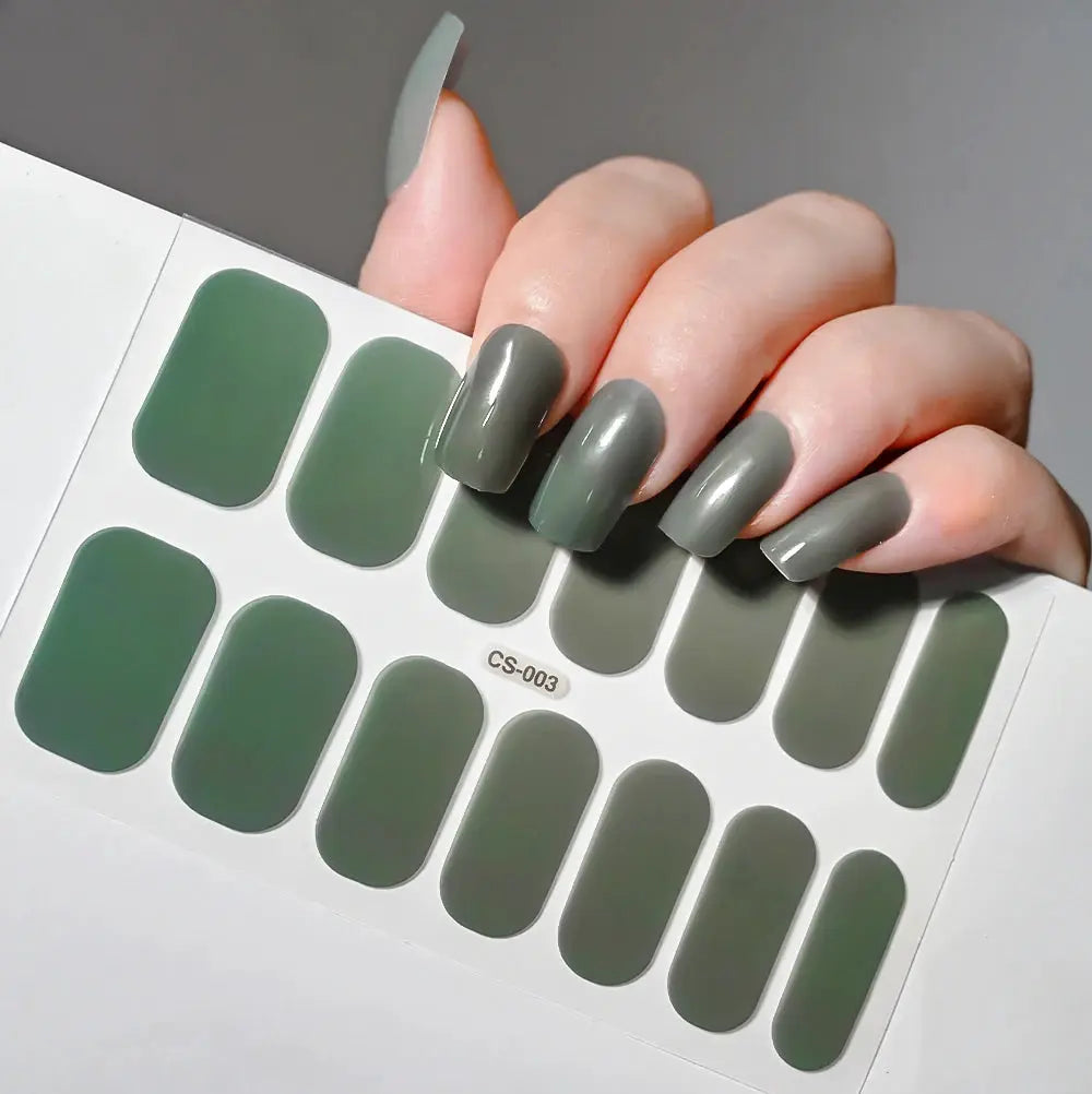 1Pcs Semi-Cured UV Gel Nail Sticker Pure Color Full Cover Waterproof Long-lasting Nail Strips 16Tips DIY Nail Polish Stickers *& from PriceLows™