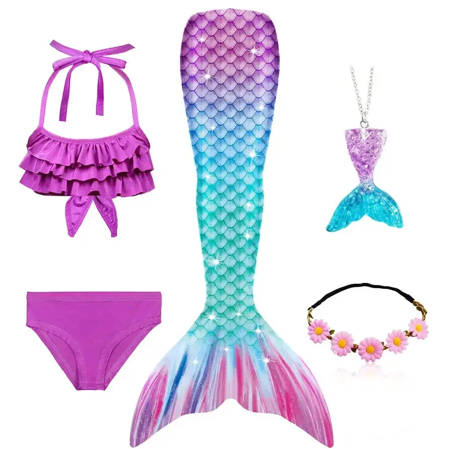 New The Little Mermaid Tails Ariel Memaid Swimsuit Bikini Bathing Suit Halloween Costume Girls Can Add Monofin for Pool Swim from PriceLows™