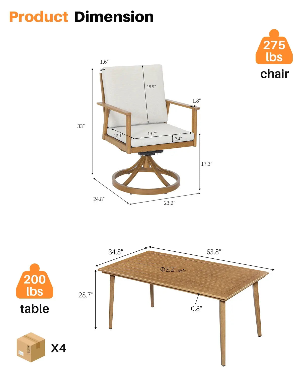 Seehill 7 Pieces Outdoor Furniture Sets, Aluminum Outdoor Dining Table Set with 6 Swivel Chairs for Deck, Pool, Yard, Teak from PriceLows™