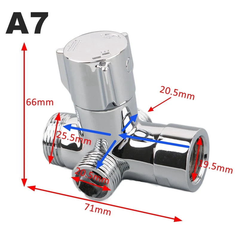 Shower Diverter Valve | 3-Way Brass | G1/2 G3/4 Threads | Shower Arm Adapter