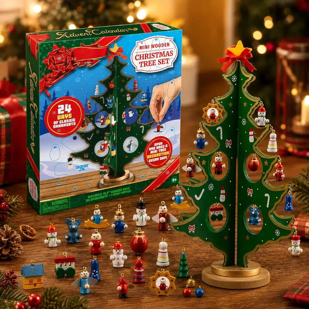 Christmas Advent Calendar | 24 Days | 28 Ornaments | Wooden Tree