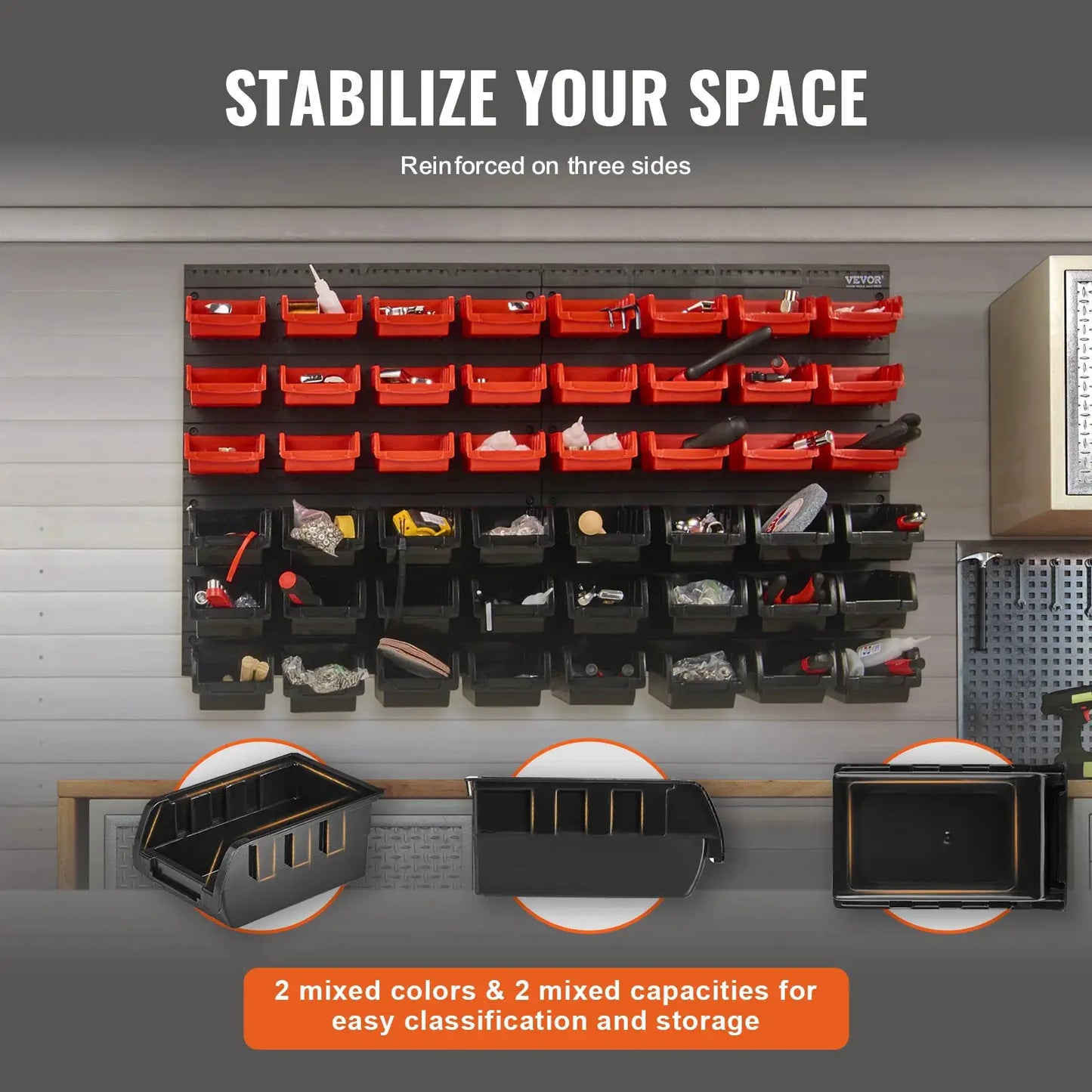 SucceBuy 48pcs Parts Storage Bins Wall Mounted Garage Containers with Wall Panels Tool Organizer for Nuts Bolts Screws Nails from PriceLows™