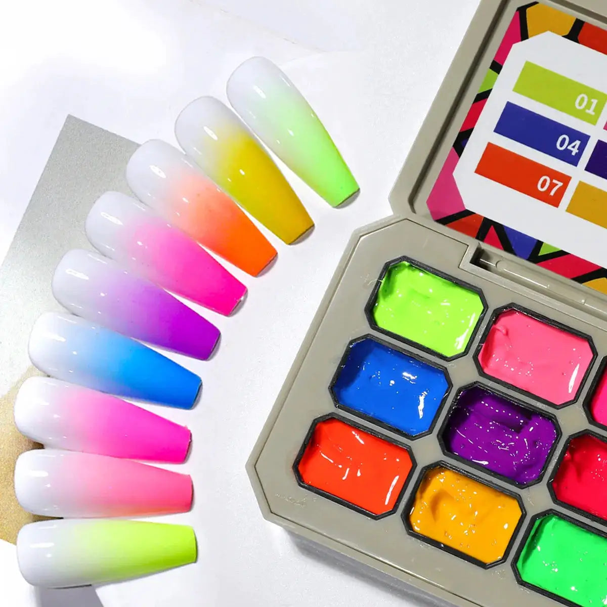 1pc Nine grid fluorescent pat gel transfer gel rainbow bright colors high saturation UV&LED nail polish gel salon DIY Y2K INS from PriceLows™