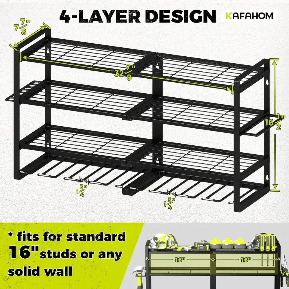 8 Drill Holder Wall Mount, 4 Layer Heavy Duty Metal Power Tool Storage Rack, Garage Organizer with Screwdriver, Plier & Hammer Holders from PriceLows™