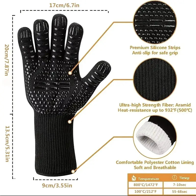 BBQ Gloves | 500C Heat Resistant | Aramid Outer | One Size