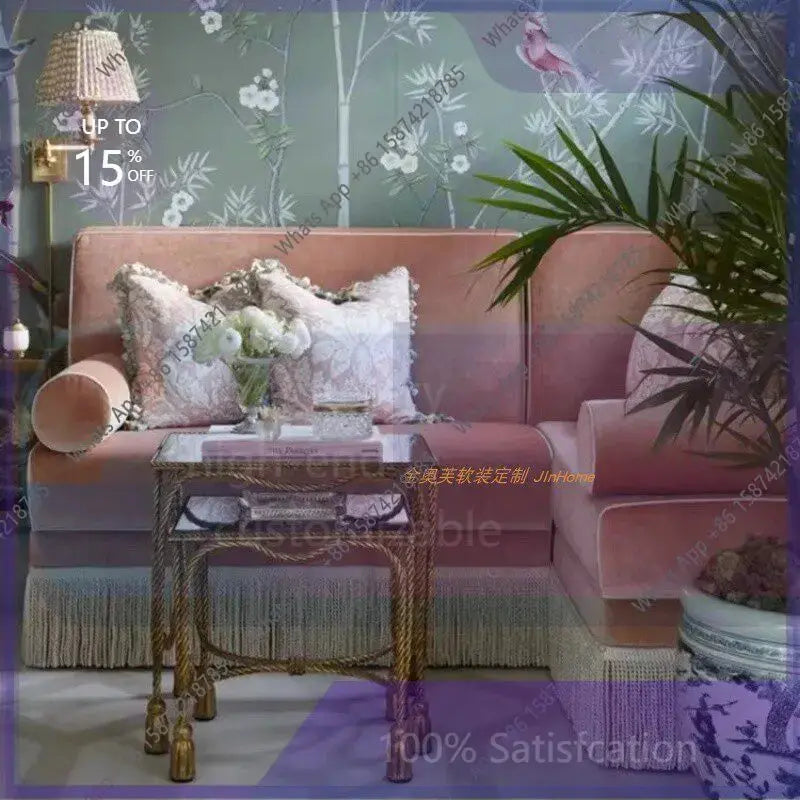 Sofa | French Retro Style | Pink Fringe Fabric | Single