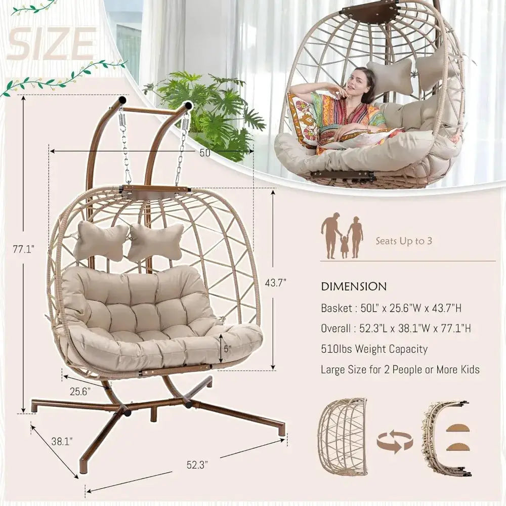 BLUEXYARD 2 Person Hanging Egg Chair with Stand, Extra Large 700 Lbs Wicker Patio Hammock Loveseat Swing, Oversized Cushioned Do from PriceLows™