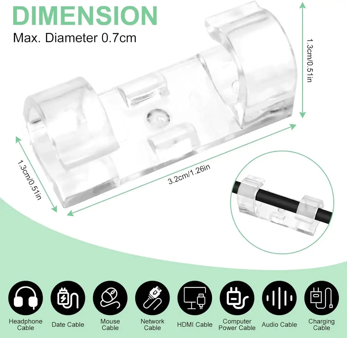 Self Adhesive Cable Clips | 20-Piece Set | PriceLows™