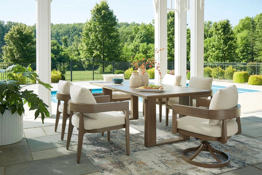 Serene Bay Outdoor Dining Set | 7 Piece Outdoor Set | Fabric & Wood | Dining Room