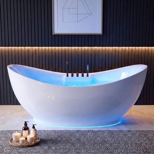 Serenova 71 Inch Double End Oval Acrylic Freestanding Whirlpool Tub With Air Bubble | 71 Inch | Acrylic | Bathtub