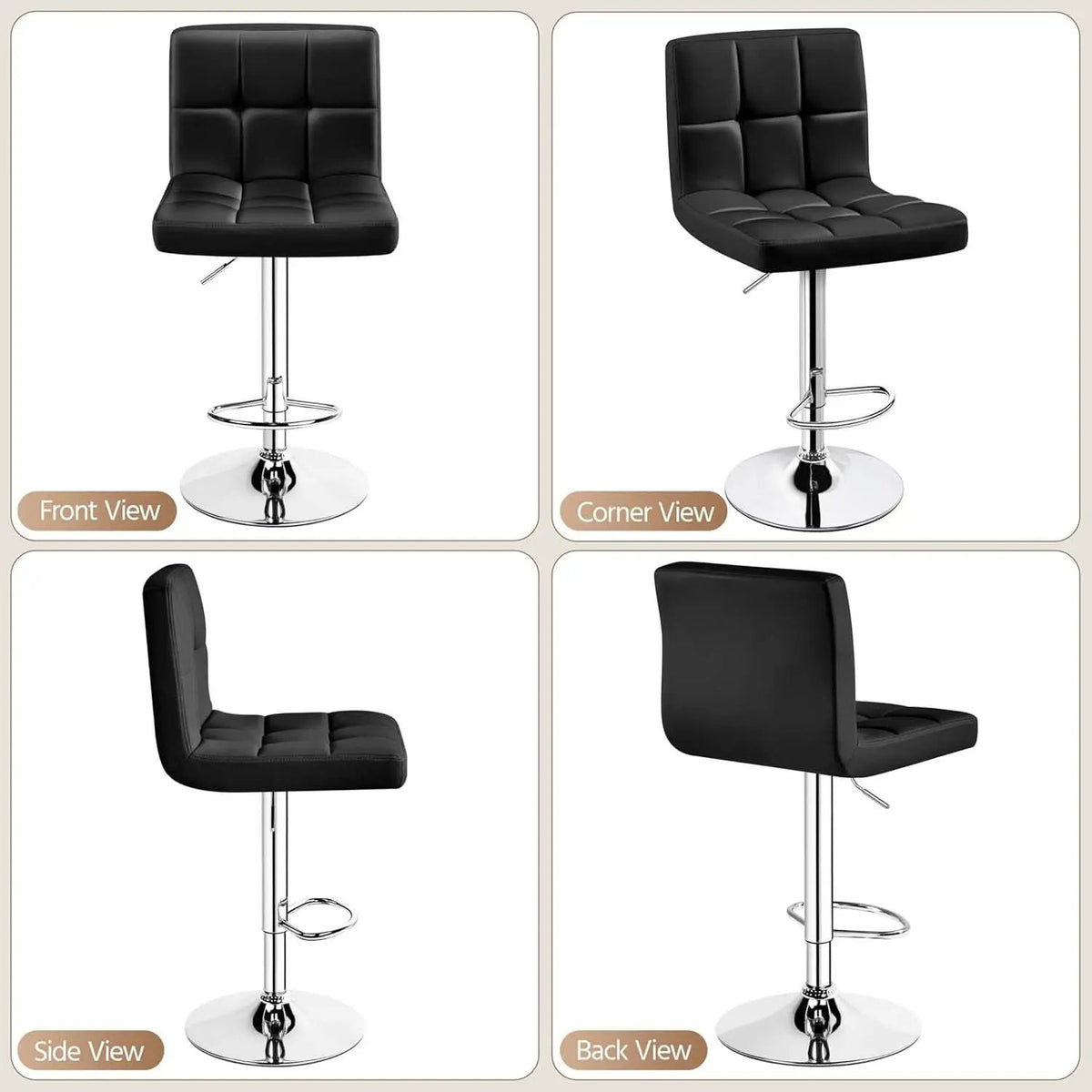 Set Of 2 Adjustable Black PU Leather Swivel Bar Stools from PriceLows™