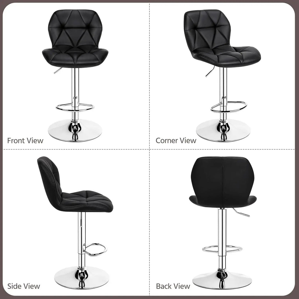 Set Of 2 Modern Adjustable Black PU Leather Bar Stools from PriceLows™