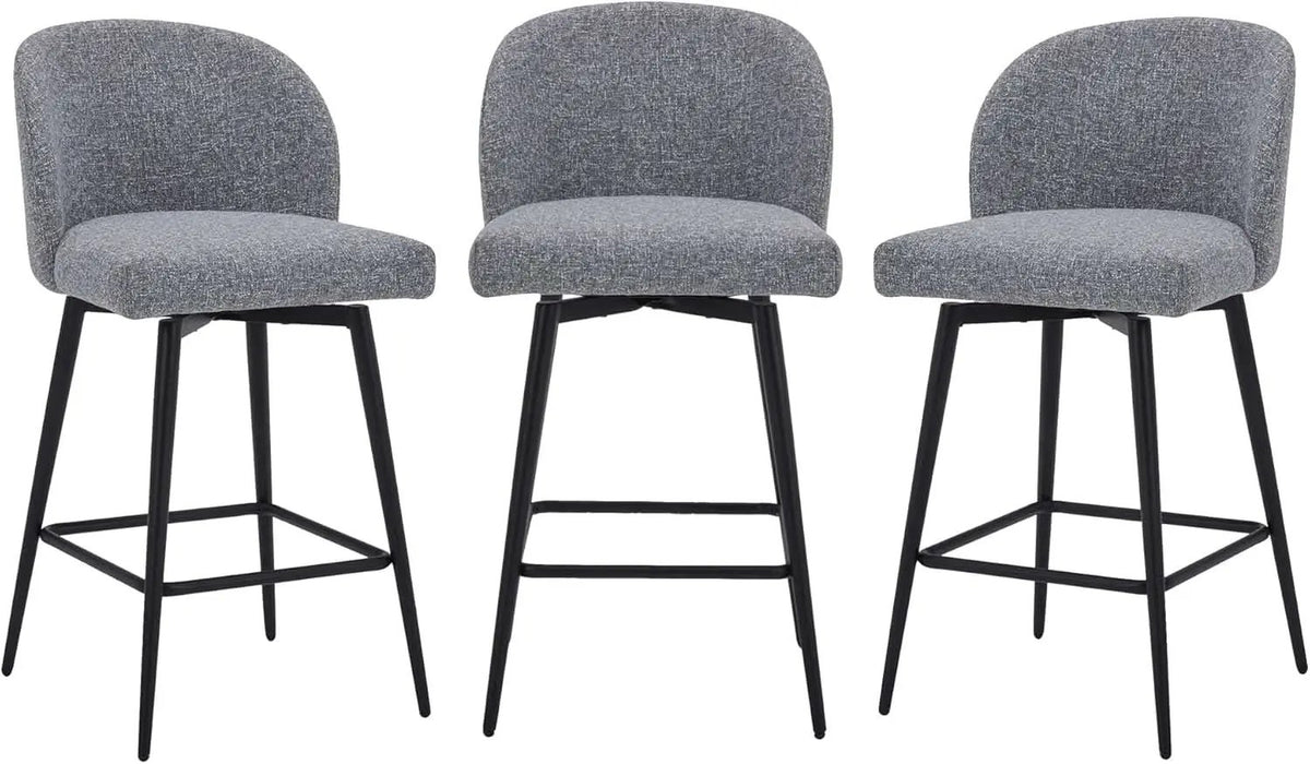 Set Of 3 Counter Height Bar Stools 360 Degree Swivel Grey from PriceLows™