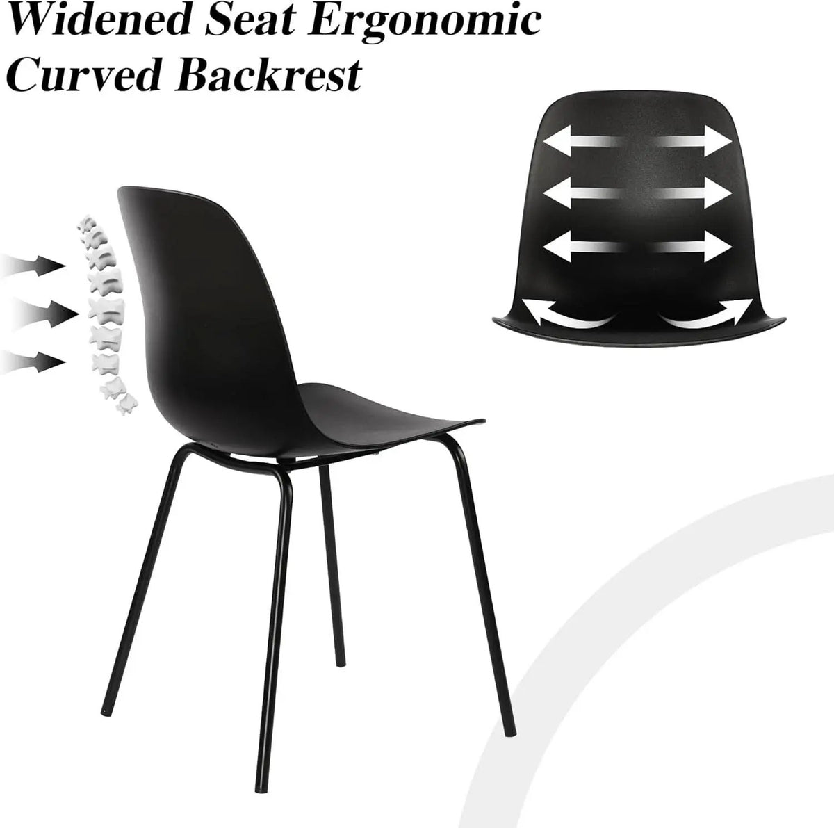 Set Of 4 Matte Black Dining Chairs With Ergonomic Back from PriceLows™