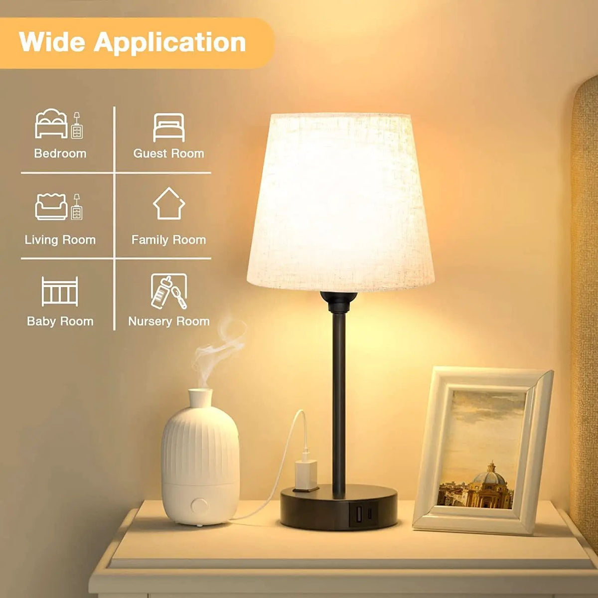 Set of 2 Mini Bedside Lamps With USB C And AC Outlets from PriceLows™