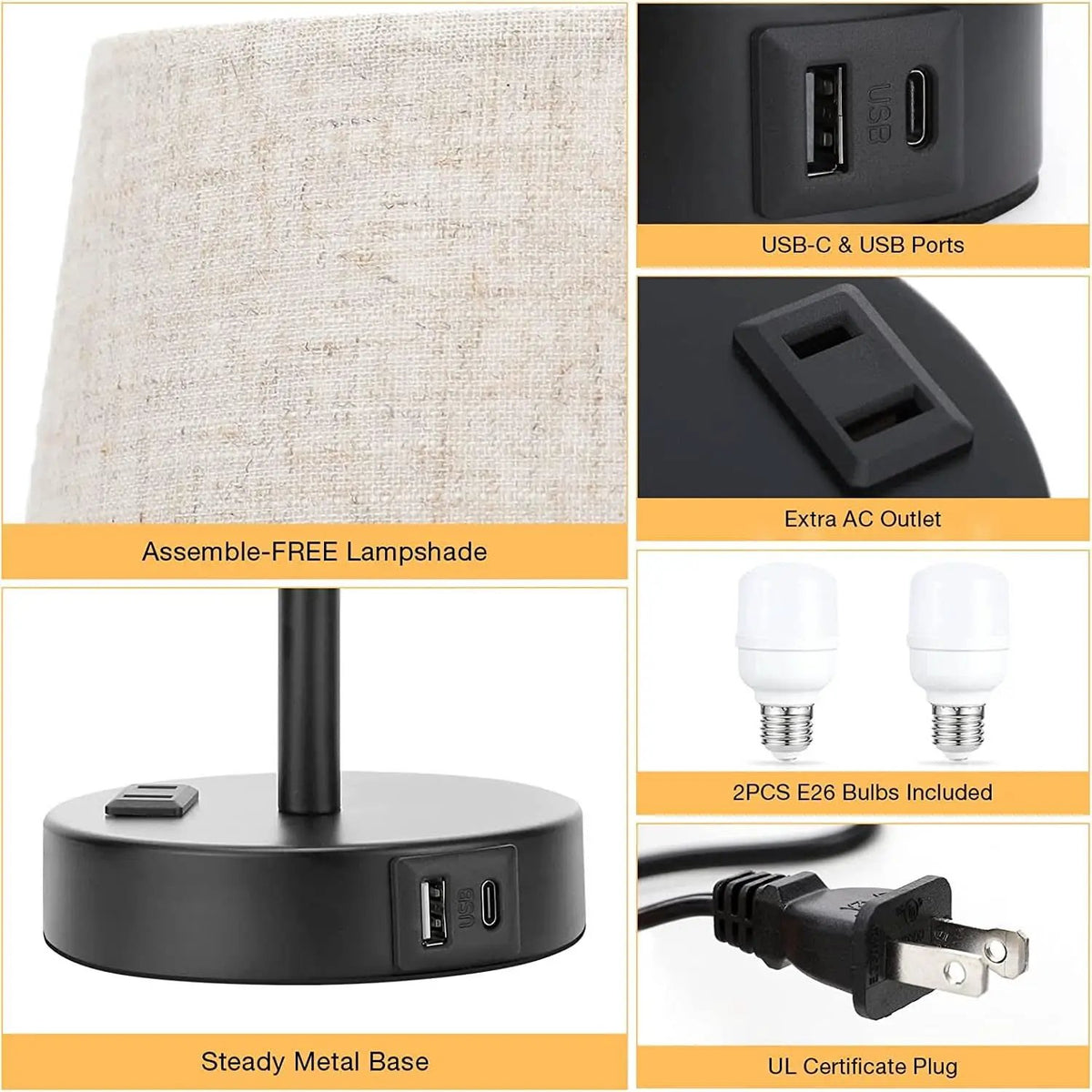 Set of 2 Mini Bedside Lamps With USB C And AC Outlets from PriceLows™