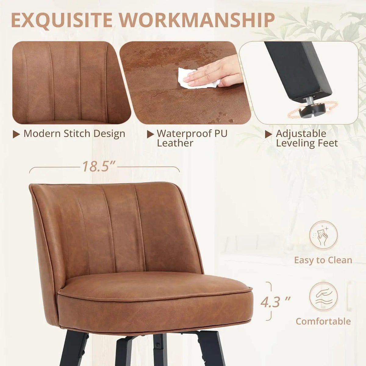 Set of 3 26 Inch Counter Height Bar Stools Swivel Wood Legs from PriceLows™