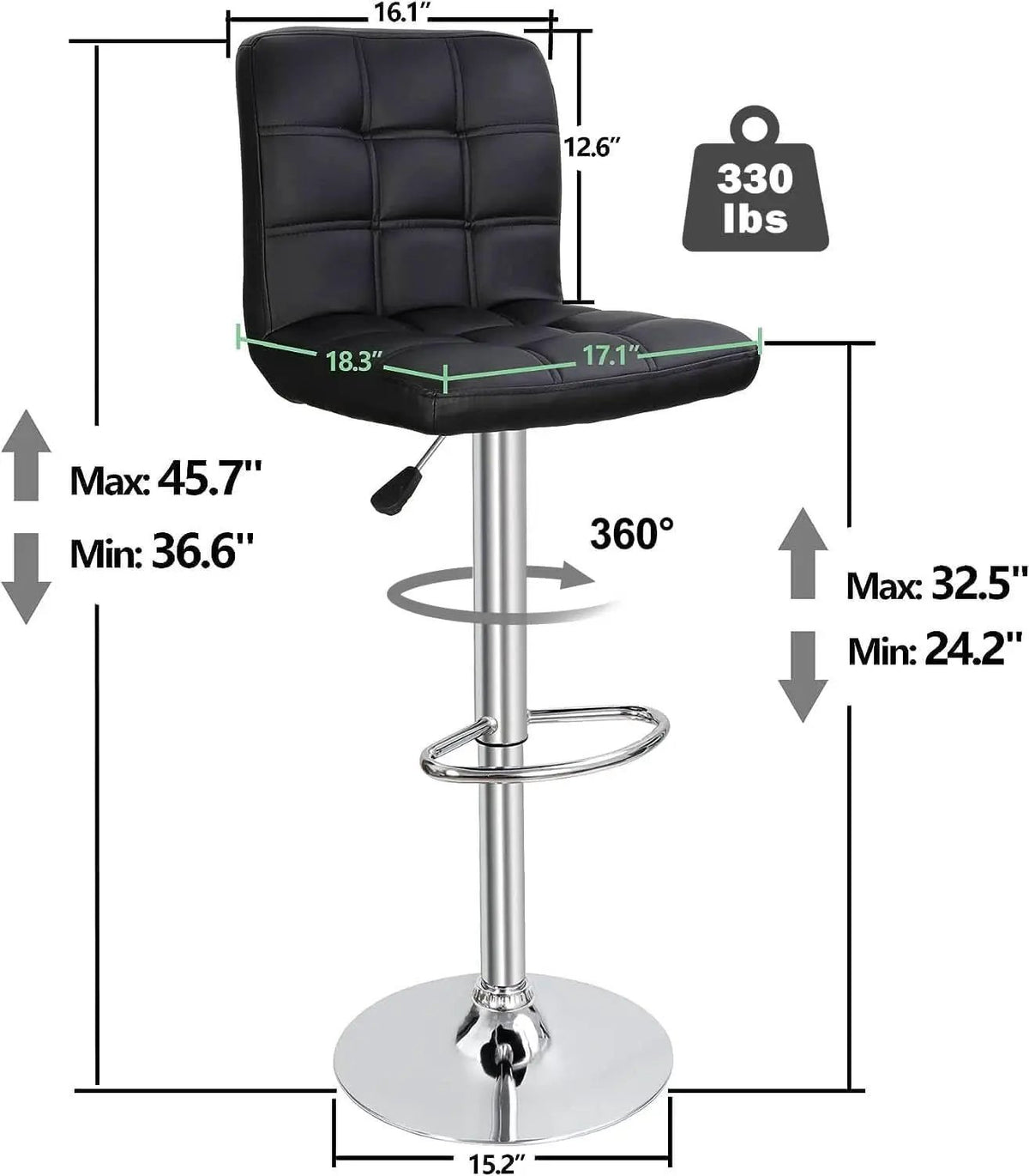 Set of 4 Adjustable Swivel PU Leather Bar Stools Modern from PriceLows™