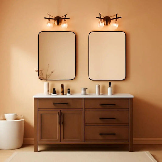 Set of Two Black Bathroom Mirrors 24 x 36 Inch Metal Frame Rectangle Vanity from PriceLows™