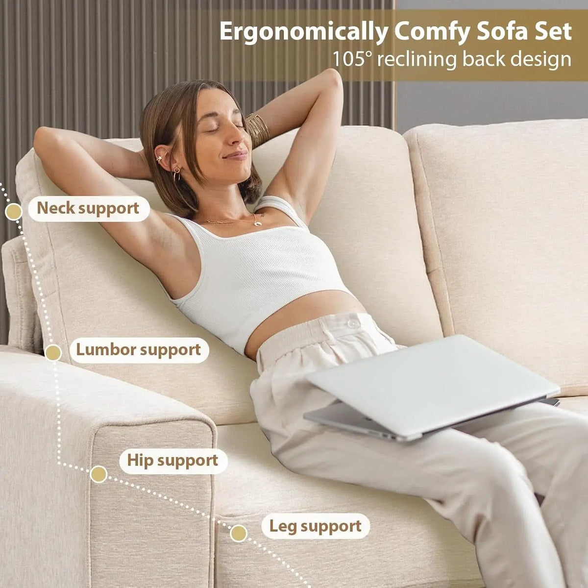 Seventy One Inch Beige Chenille Modular Sofa Collection from PriceLows™