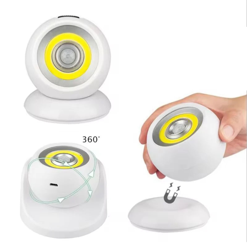 LED Night Light | 360 Degree Rotating COB Ball | PIR Sensor | USB Battery Powered