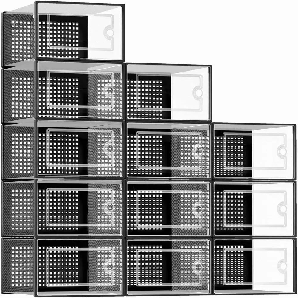 12-Pack Transparent Plastic Stackable Shoe Storage Boxes for Closet Linked Design Sports Shoe Organizers Foldable Shoe Racks from PriceLows™