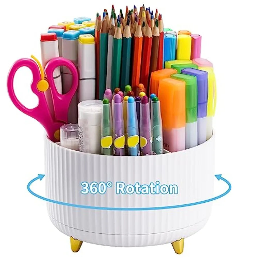 Desk Organizer | 360-Degree Rotation | 5 Compartments Pencil Holder