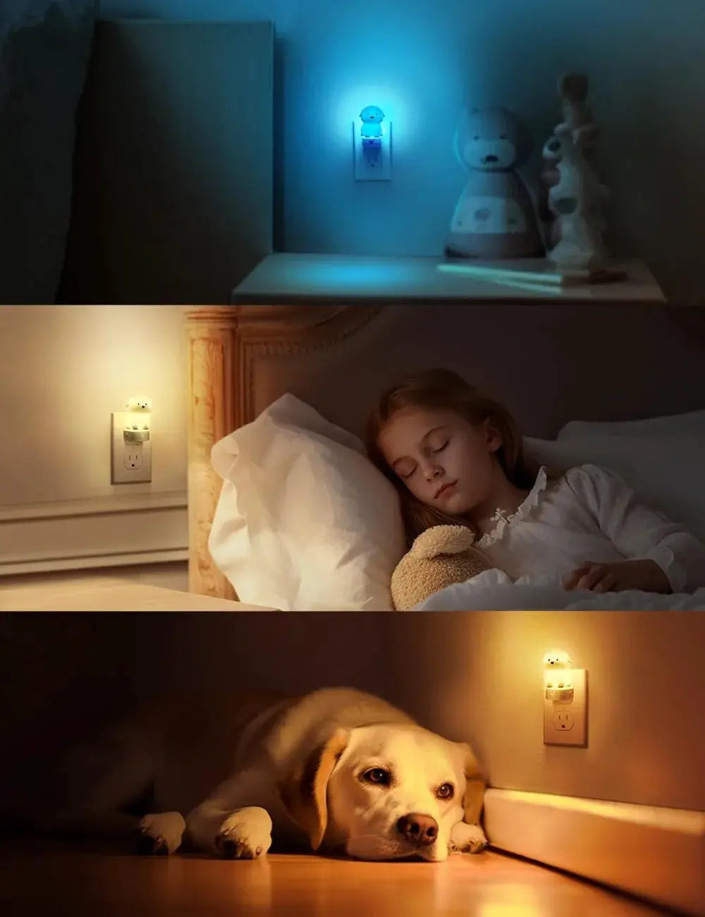 3D Cute Puppy Night Light with Dusk to Dawn Sensor, RGB+Warm White 3000K Plug-in Nightlight for Room Decor, Gift from PriceLows™
