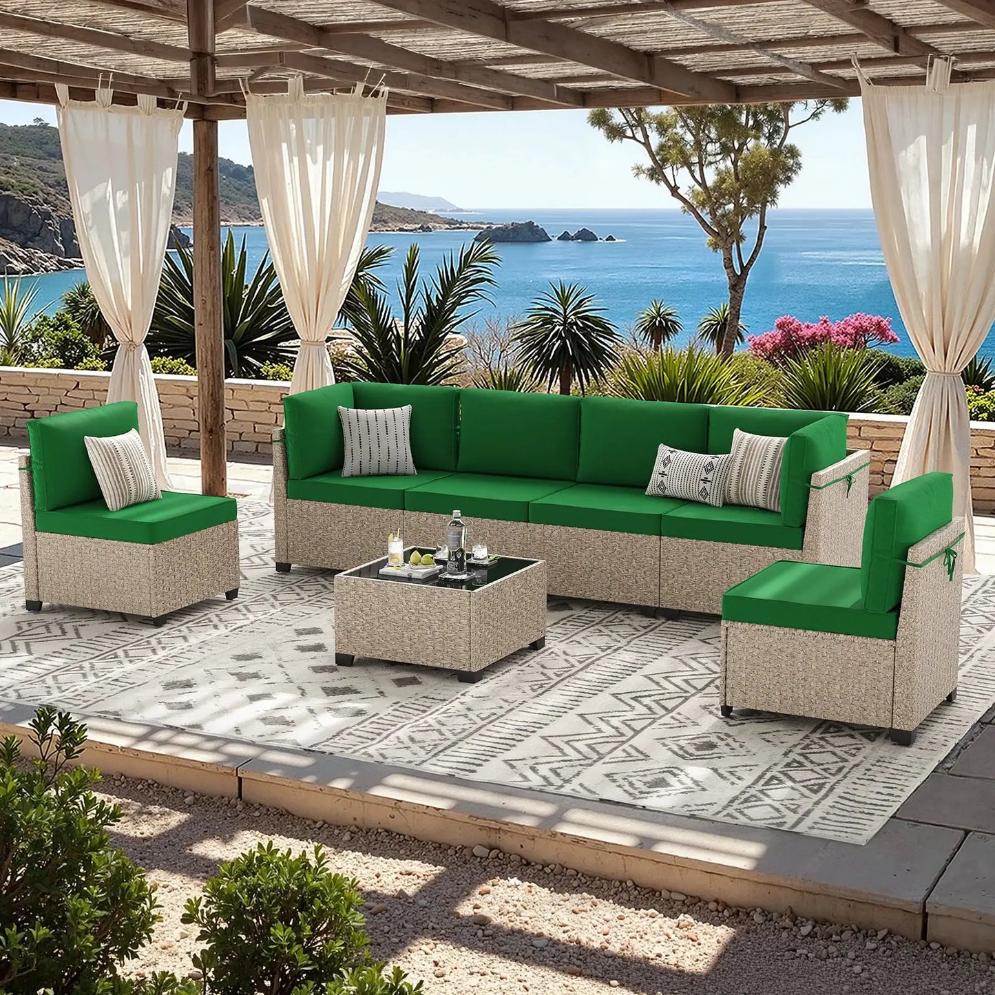 7-Piece Patio Furniture Set, Outdoor Rattan Sectional Sofa with Tempered Glass Table, All-Weather, for Garden, Porch, Backyard from PriceLows™