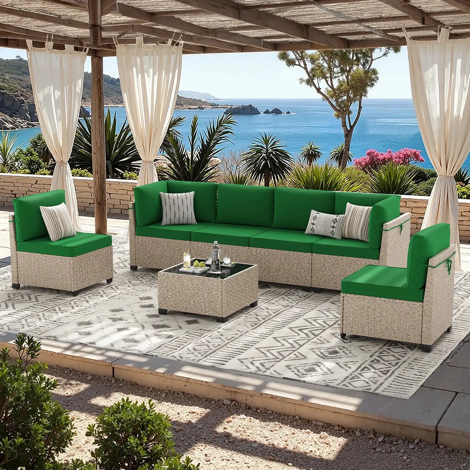 7-Piece Patio Furniture Set, Outdoor Rattan Sectional Sofa with Tempered Glass Table, All-Weather, for Garden, Porch, Backyard from PriceLows™