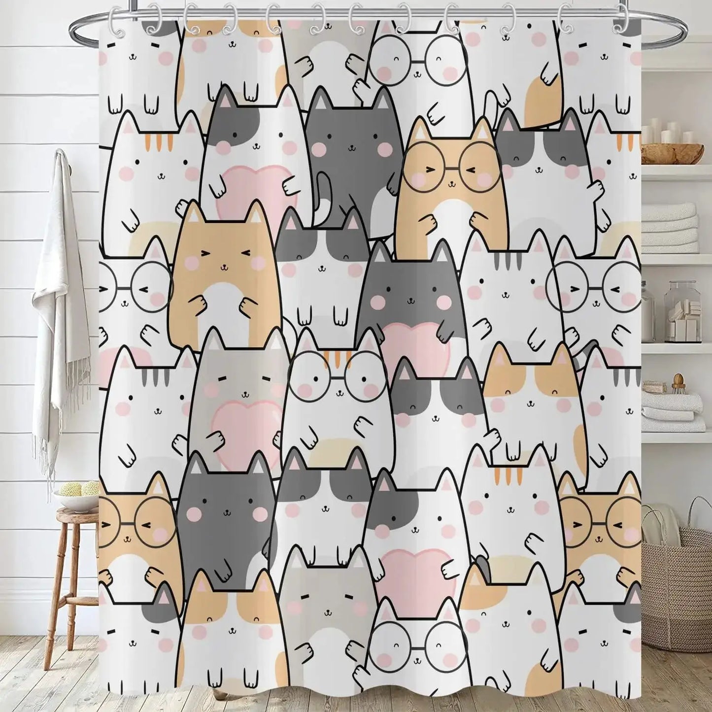 Cute Cat Blue Children Shower Curtain Waterproof Washable Polyester Material Bathroom Decorative Curtain with Hook from PriceLows™