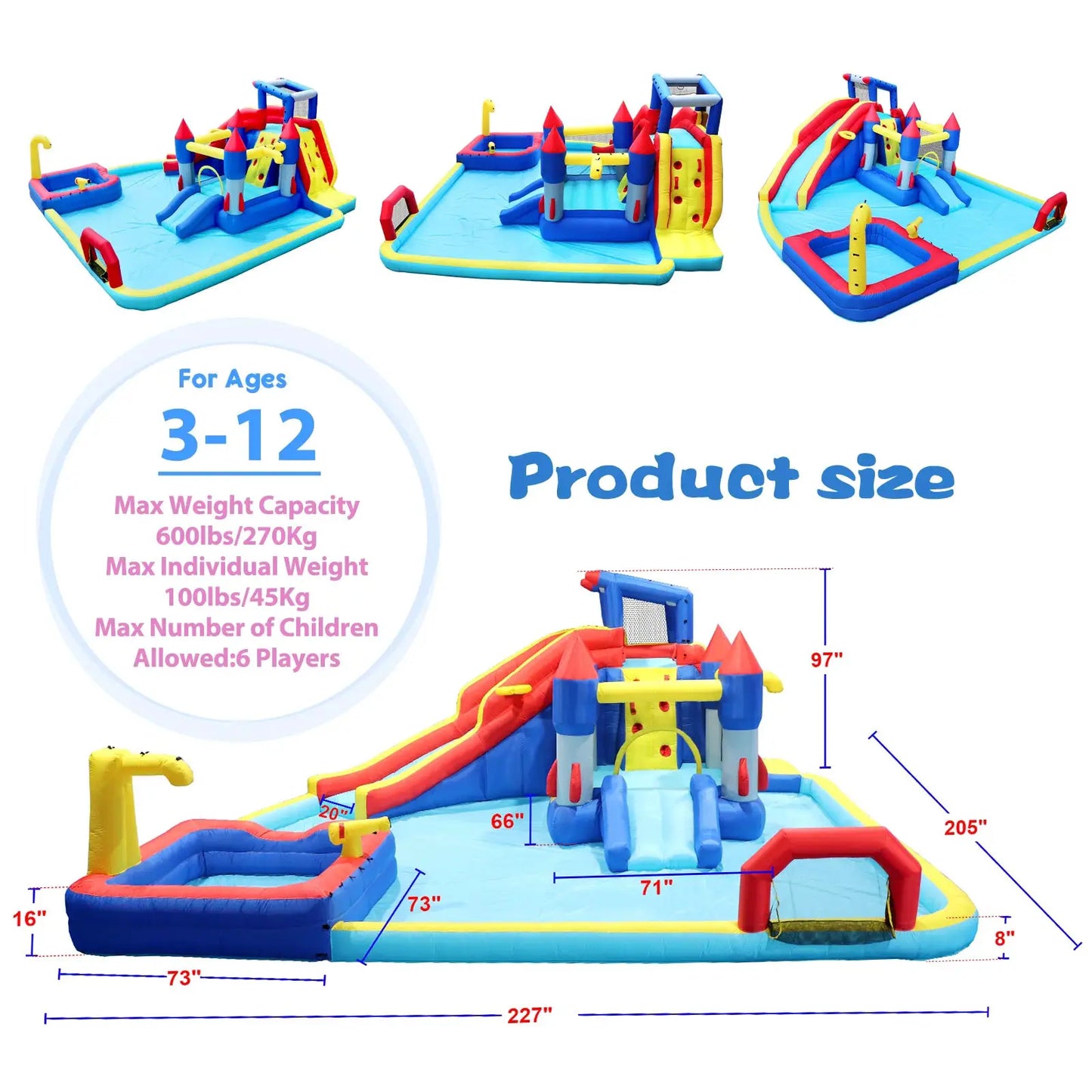 Inflatable Water Slide 10in1 Bounce House Outdoor Kids Water Park with Dual Splash Pools Climbing Wall Basketball Soccer from PriceLows™
