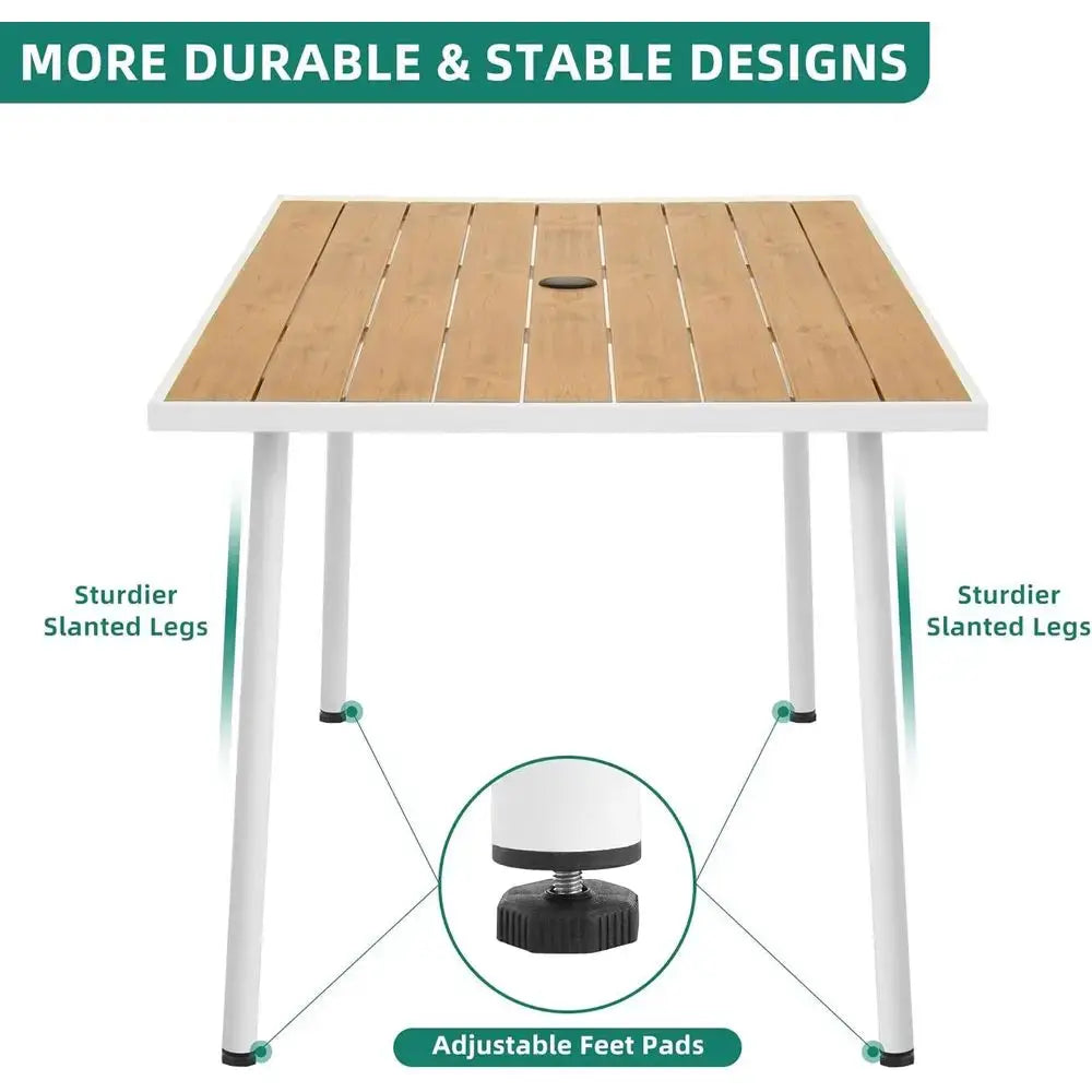 All-Weather 59x34.2 Rectangular Patio Dining Table with Adjustable Feet, Umbrella Hole, Seats 6 from PriceLows™