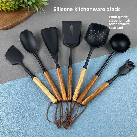 Wooden Handle Silicone Spatula Kitchenware Set, 7-piece Set, Heat-resistant Stir Fry Shovel, Soup Spoon, Kitchen Utensils from PriceLows™